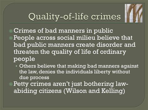 what are quality of life offenses quizlet